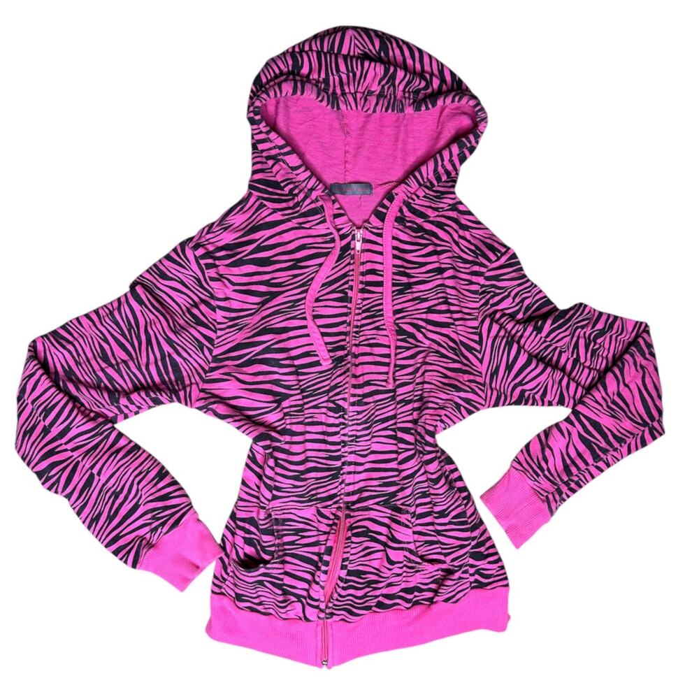 Sophie Tyler Y2K Pink Black Zebra Zip Up Hoodie Scene Emo